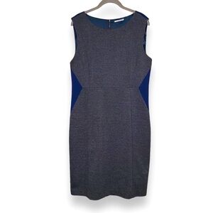 Tahari Sleeveless Tweed Sheath Dress‎ Size 14 Dark Gray Blue Lined Pencil